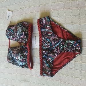 NWT Swimsuits for all 2pc braided Aztec print Cross back bikini Size 10